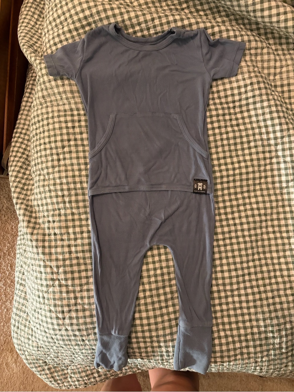 Ready Set Romper Soft Blue Ribbed Baby Footed option One-Piece